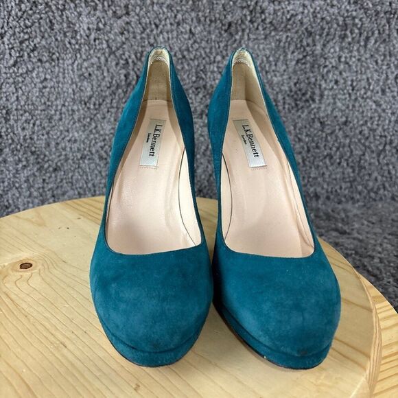 LK Bennett Suede Pumps Womens 9 Blue Slip On Round Toe Stiletto Made in Spain - Picture 3 of 10